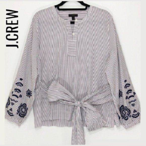 J.Crew Embroidered Tie-Front Striped Tunic Top - Picture 7 of 7